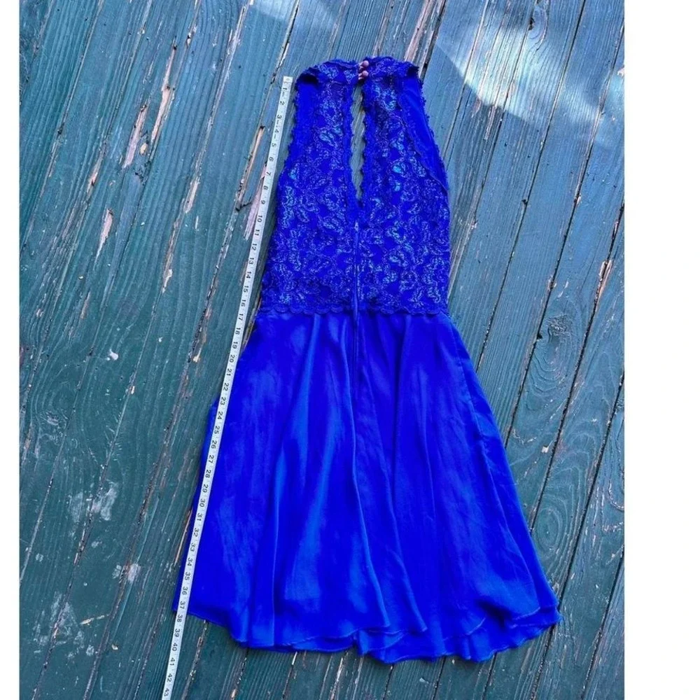 Sherri Hill‎ Royal Blue Lace Keyhole Cocktail Dress Shimmer Crochet Waist
